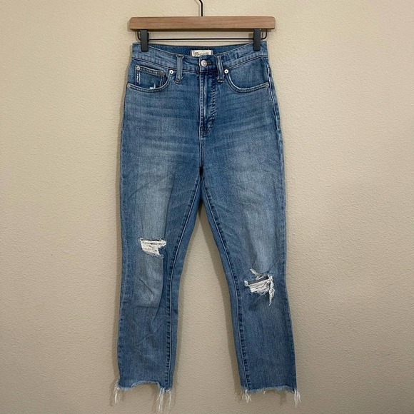 Madewell The Perfect Vintage Distressed Frayed Hem Cropped Jeans Parnell Wash 25 - Picture 5 of 15
